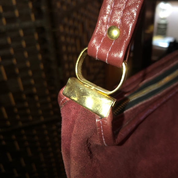 Vintage Burgundy, suede-leather Crossbody purse. - Picture 8 of 16